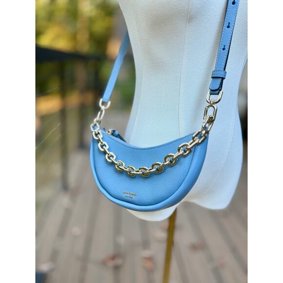 Kate Spade Smile Bag Light Blue Leather Crossbody & Chain Strap Shoulder Purse - Picture 3 of 13